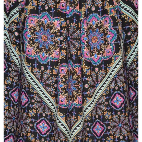 Daniel Rainn Chiffon Blouse Top Size XL Tie & Tassels Colorful Floral & Black - Picture 8 of 12